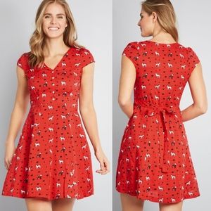 red dalmatian print dress